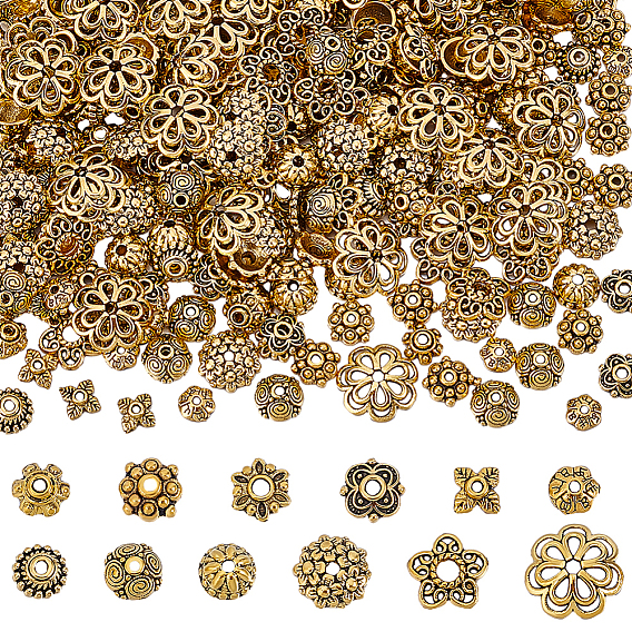 360 шт. 12 стили наборы колпачков для бусин из сплава, цветок