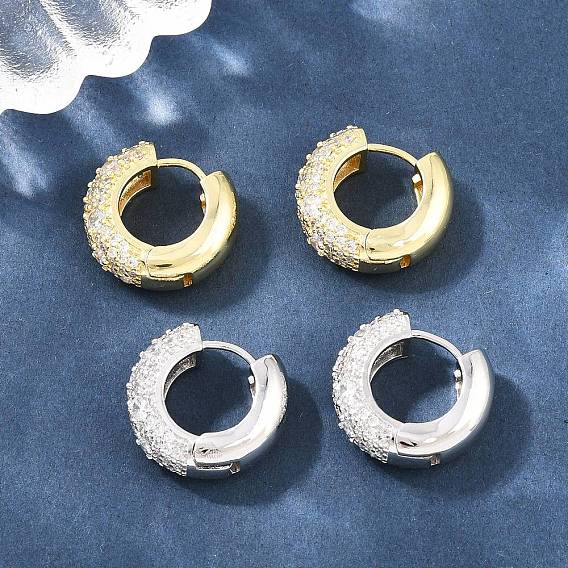 Серьга-кольцо с прозрачным кубическим цирконием из латуни, Кольцевая форма, без свинца и без кадмия, долговечный, стойки покрытие