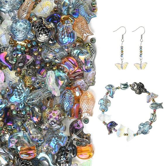 620Pcs 13 Styles Electroplate Glass Beads, Mixed Styles, Mixed Shapes