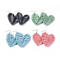 Dangle Earrings, with Handmade Reed Cane/Rattan Woven Beads and Brass Hook, Heart