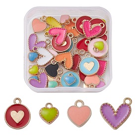 40Pcs 4 Style Alloy Enamel Charms, Heart, Light Gold