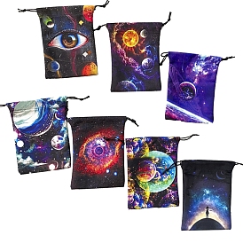 Universe Theme Velvet Tarot Cards Storage Drawstring Bags, Tarot Desk Storage Holder, Rectangle with Planet Pattern