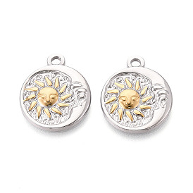 304 Плоское круглое украшение из нержавеющей стали с подвесками в виде солнца и луны., два тона