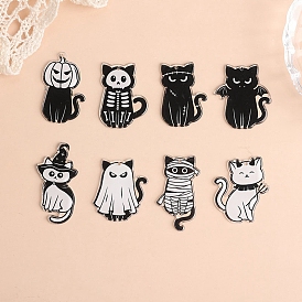 Halloween Printed Acrylic Pendants, Cat Shape Charm