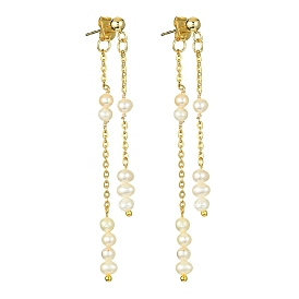 Boucles d'oreilles pendantes à pampilles en perles naturelles, 304 boucles d'oreilles avant arrière en acier inoxydable