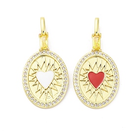 Латунные микропроволочные кубические циркониевые подвески из эмали, без кадмия и без свинца, реальный 16 k позолоченный, овальные с сердцем