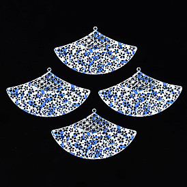430 Stainless Steel Big Pendants, Spray Painted, Etched Metal Embellishments, Fan with Flower Pattern