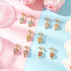 Серьги-гвоздики с бриллиантами из латуни, со стеклом, золотые