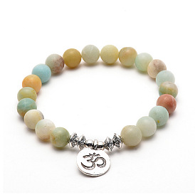 Natural Stone Lotus Pendant Yoga Bracelet 8mm Beaded Buddha Prayer Handmade Jewelry