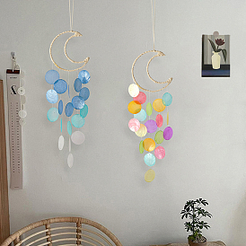 Moon with Shell Wind Chime, Cotton Rope Home Wall Pendant Decoration