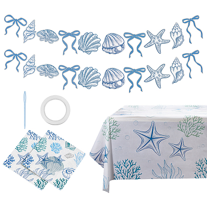 Бумажный бантик, ракушка, морская звезда, флаг, подвесные баннеры, с полиэтиленовыми скатертями и бумажными салфетками
