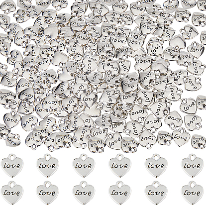 200Шармы из сплава в тибетском стиле, без свинца и без кадмия, сердце со словом "love"