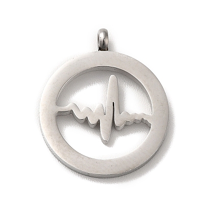Pendentifs en acier inoxydable, plat rond avec breloque battement de coeur