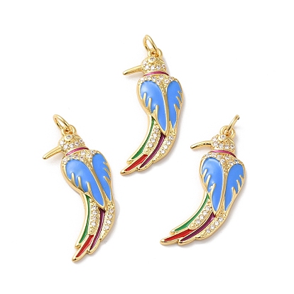 Покрытие стойки латунь микропаве прозрачные подвески из кубического циркония, с прыгающим кольцом и эмалью, без свинца и без кадмия, очарование птицы