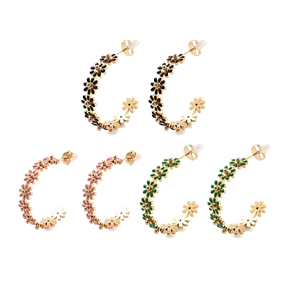 304 серьги из нержавеющей стали эмаль, С-образная с цветком, золотые