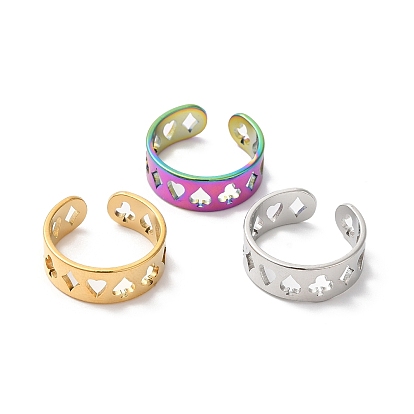 Лопата, трефа, сердце и бриллиант 304 открытое кольцо из нержавеющей стали для женщин