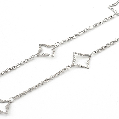 304 Stainless Steel Cable Chains, with 201 Stainless Steel Rhombus Links, Soldered, with Spool