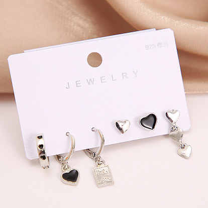 Minimalist Black Heart Earrings Set for Women, Trendy and Unique Ear Studs and Ear Cuffs