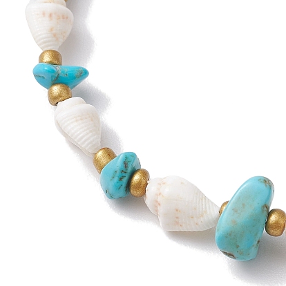 Synthetic Turquoise Chips & Natural Trumpet Shell Beaded Anklets