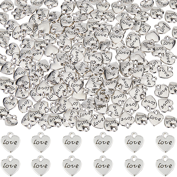 200Шармы из сплава в тибетском стиле, без свинца и без кадмия, сердце со словом "love"