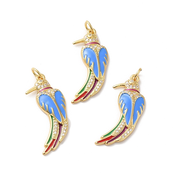Покрытие стойки латунь микропаве прозрачные подвески из кубического циркония, с прыгающим кольцом и эмалью, без свинца и без кадмия, очарование птицы