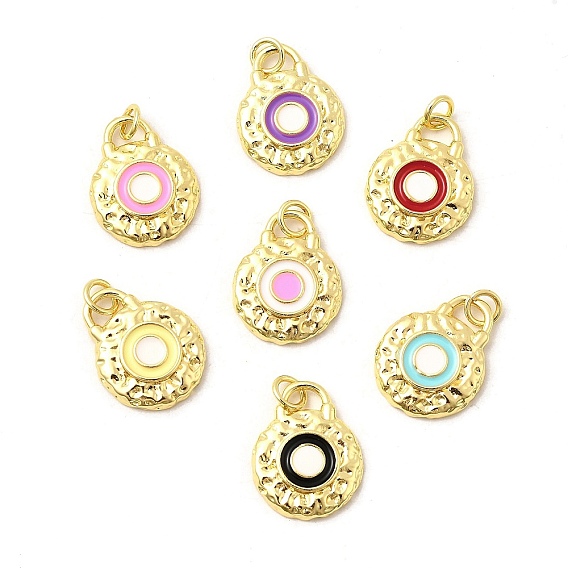 Латунь эмаль подвески, плоский круглый с подвесками для глаз, реальный 18 k позолоченный, с целью перехода в кольце, без свинца и без кадмия, долговечный, стойки покрытие