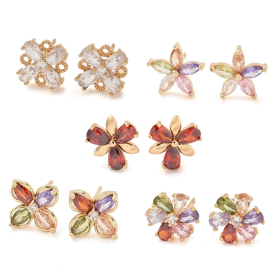 Серьги-гвоздики из латуни с цветочным покрытием и кубическим цирконием, шампанское золото, долговечный