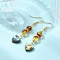 304 Stainless Steel Dangle Earrings, with Natural Paua Shell & Natural Amber Pendants