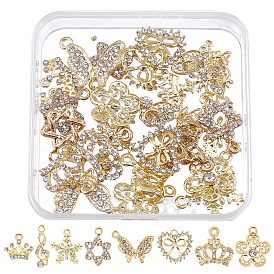 SUPERFINDINGS 32Pcs 8 Style Alloy Rhinestones Pendants, Butterfly & Heart & Star & Crown & Snowflake