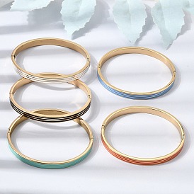 304 Stainless Steel Enamel Striped Hinged Cuff Bangles for Women, Ion Plating(IP), Mixed Color