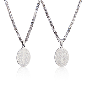 2шт. овальный медальон-подвеска Святого Бенедикта из нержавеющей стали в виде цепочки с пшеничным колосом