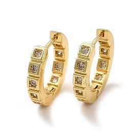 Clear Cubic Zirconia Square Hoop Earrings, Rack Plating Brass Jewelry for Women, Lead Free & Cadmium Free