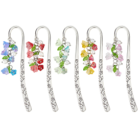 5 шт 5 цвета акрил и стекло и ракушка жемчужная подвеска закладка, закладка крючком из сплава, цветок и листья