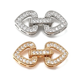 Messing Micro Pave klare Zirkonia Falte über Verschlüsse, Herz, Nickel frei