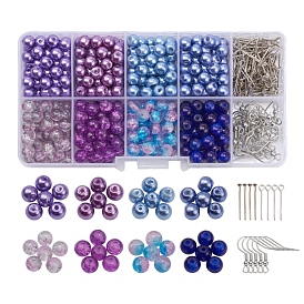 DIY Crackle and Pearl Glass Beads Dangle Earring Making Kit, Including Baking Paint Glass Beads, Iron Earring Hooks & Pin