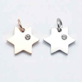 316 Surgical Stainless Steel Pendants, with Cubic Zirconia, Long-Lasting Plated, Star