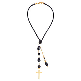 Décorations pendentif en verre et tourmaline naturelle et pierre noire synthétique, avec les accessoires en fer et en laiton