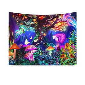 Polyester Tree of Life Wall Hanging Tapestry, Rectangle Mushroom Jellyfish Pattern Tapestry for Bedroom Living Room Decoration