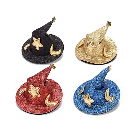 Halloween Imitation Leather Hair Accessories, with Iron Alligator Hair Clips Findings, Hat with Star