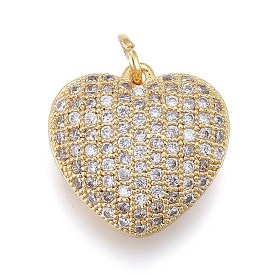 Pendentifs en laiton micro pavé cubique zircon clair et rose, avec des anneaux de saut, cœur