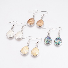 Shell Dangle Earrings, with Platinum Tone Brass Findings, Drop