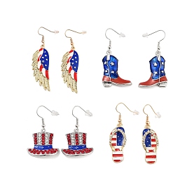 Flip Flops/Feather/Boots/Hat Independence Day Theme Alloy Enamel Dangle Earrings for Women, with Rhinestone