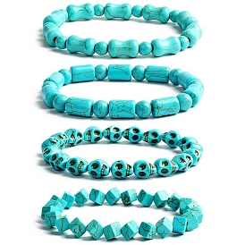 Natural Turquoise Beaded Stretch Bracelets for Men Women