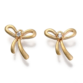 Placage ionique (ip) laiton micro pave clair breloques en zircone cubique, charme de nœud papillon, plaqué longue durée, réel 18 k plaqué or, sans nickel