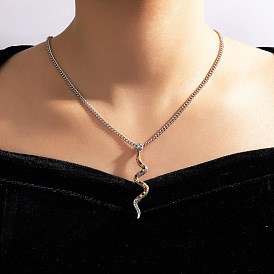 Colorful Geometric Snake Necklace with Rhinestones and Alloy Chain