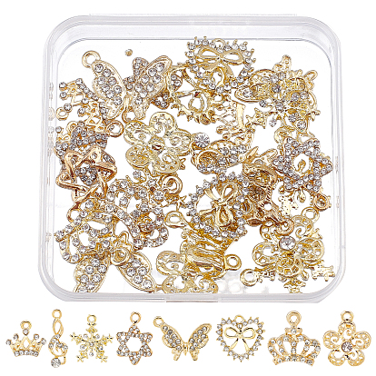 Superfindings 32 pcs 8 pendentifs en alliage de style strass, papillon & coeur & étoile & couronne & flocon de neige