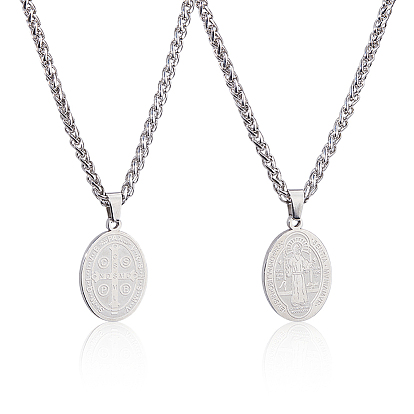 2шт. овальный медальон-подвеска Святого Бенедикта из нержавеющей стали в виде цепочки с пшеничным колосом
