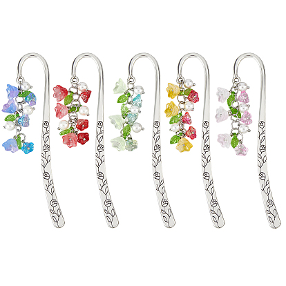 5 шт 5 цвета акрил и стекло и ракушка жемчужная подвеска закладка, закладка крючком из сплава, цветок и листья