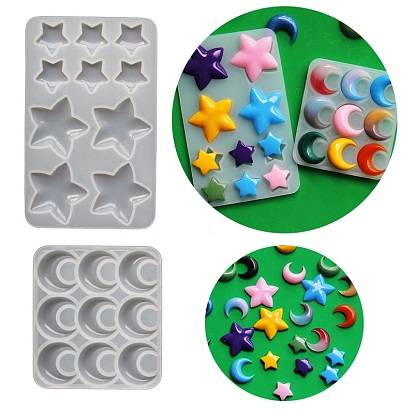 Star & Moon Cabochon Food Grade Silicone Molds, Resin Casting Molds, for UV Resin, Epoxy Resin Craft Making