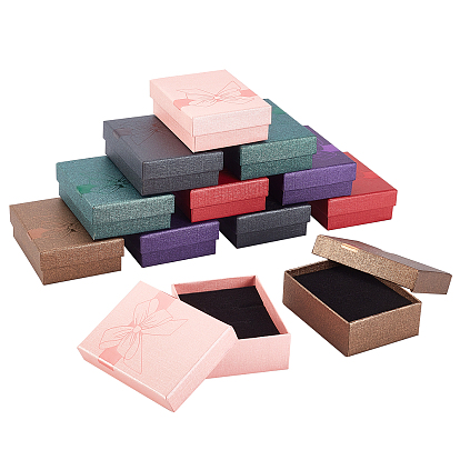 12Pcs 6 Colors Cardboard Necklaces or Bracelets Boxes, with Sponge Inside, Rectangle with Bowknot Pattern
